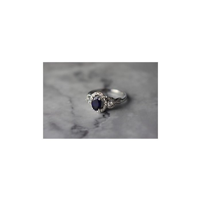 925 Sterling Silver  Blue and White Sapphire Ring Size 6.5