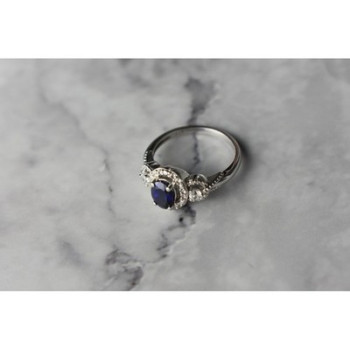 925 Sterling Silver  Blue and White Sapphire Ring Size 6.5