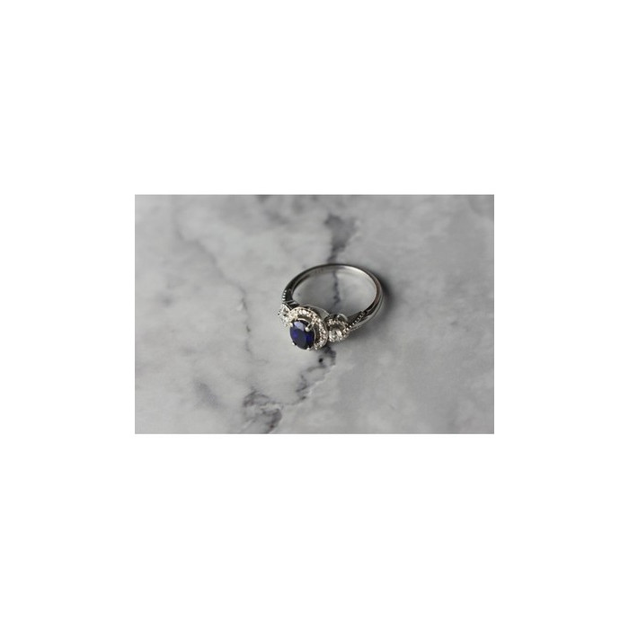 925 Sterling Silver  Blue and White Sapphire Ring Size 6.5