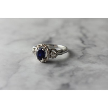 925 Sterling Silver  Blue and White Sapphire Ring Size 6.5