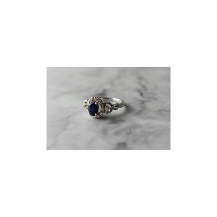 925 Sterling Silver  Blue and White Sapphire Ring Size 6.5