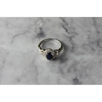 925 Sterling Silver  Blue and White Sapphire Ring Size 6.5