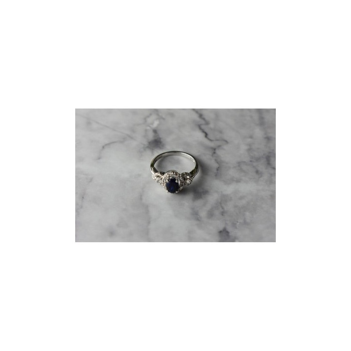 925 Sterling Silver  Blue and White Sapphire Ring Size 6.5