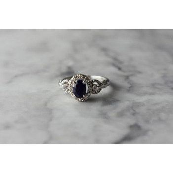 925 Sterling Silver  Blue and White Sapphire Ring Size 6.5