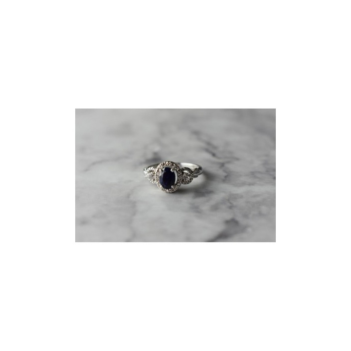 925 Sterling Silver  Blue and White Sapphire Ring Size 6.5
