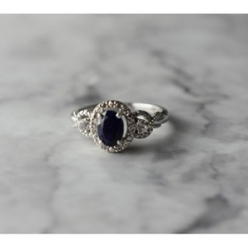 925 Sterling Silver Blue and White Sapphire Ring Size 6.5
