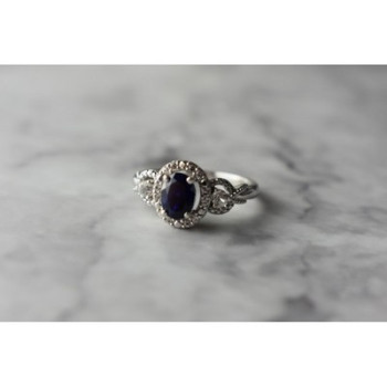 925 Sterling Silver  Blue and White Sapphire Ring Size 6.5