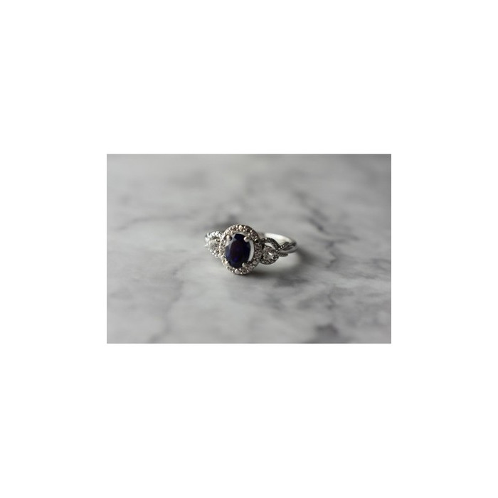 925 Sterling Silver  Blue and White Sapphire Ring Size 6.5