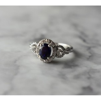 925 Sterling Silver Blue and White Sapphire Ring Size 6.5