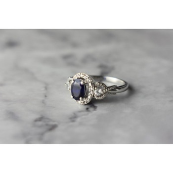925 Sterling Silver  Blue and White Sapphire Ring Size 6.5