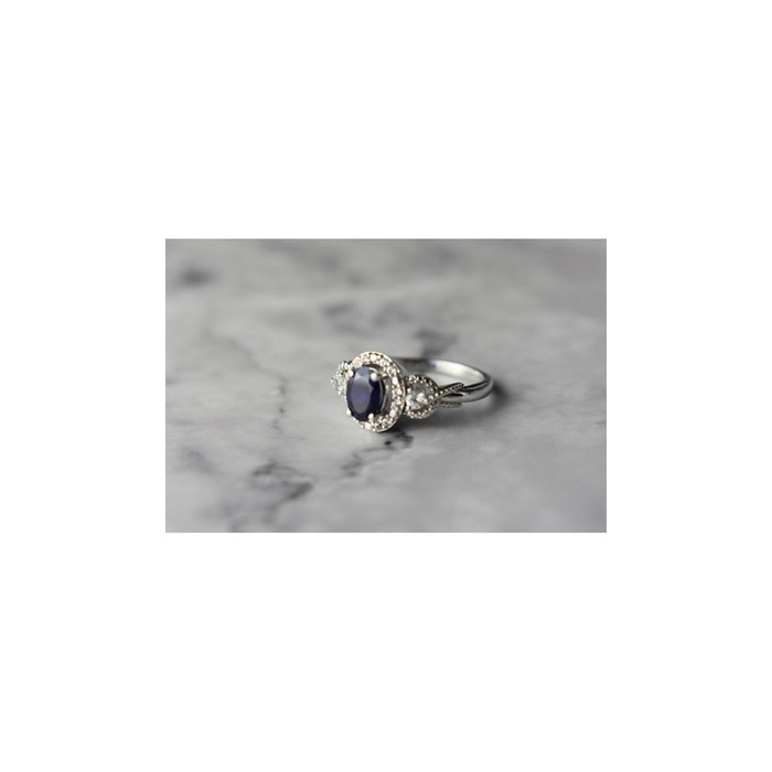 925 Sterling Silver  Blue and White Sapphire Ring Size 6.5