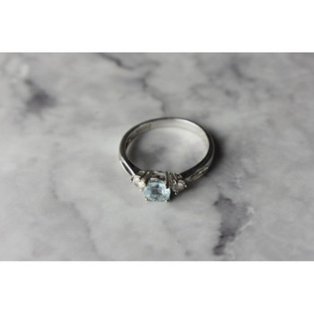 925 Sterling Silver Blue Spinel and CZ Ring Size 7.5