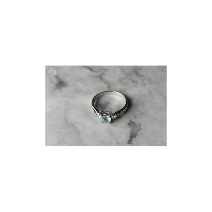 925 Sterling Silver Blue Spinel and CZ Ring Size 7.5