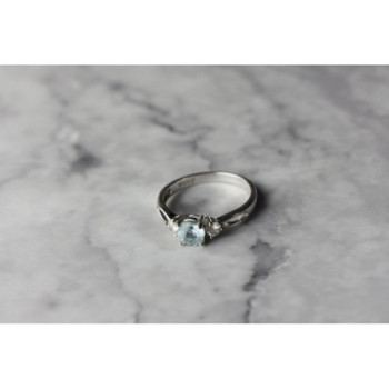 925 Sterling Silver Blue Spinel and CZ Ring Size 7.5
