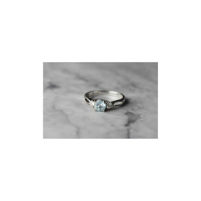 925 Sterling Silver Blue Spinel and CZ Ring Size 7.5