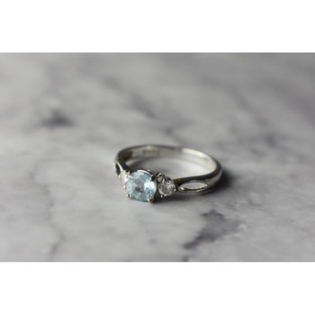 925 Sterling Silver Blue Spinel and CZ Ring Size 7.5