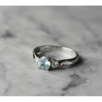 925 Sterling Silver Blue Spinel and CZ Ring Size 7.5