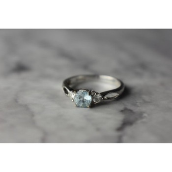 925 Sterling Silver Blue Spinel and CZ Ring Size 7.5