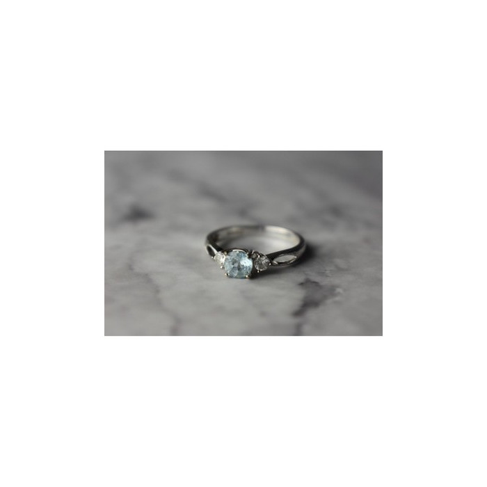 925 Sterling Silver Blue Spinel and CZ Ring Size 7.5