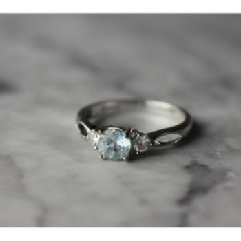 925 Sterling Silver Blue Spinel and CZ Ring Size 7.5