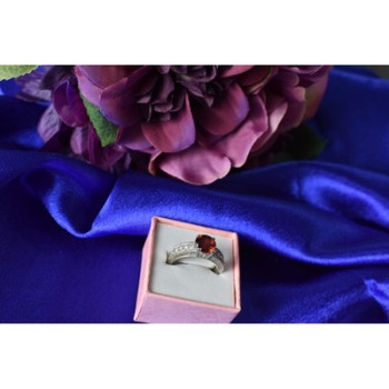 925 Sterling Silver Garnet & CZ Ring Size 6.5