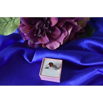 925 Sterling Silver Garnet & CZ Ring Size 6.5