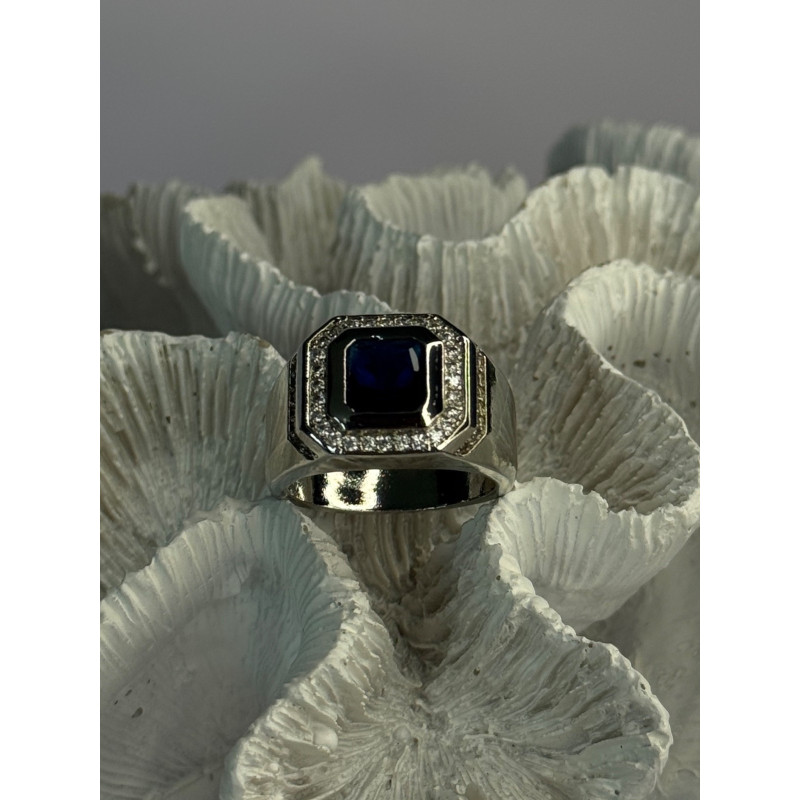 Mens 925 Sterling Silver Sapphire & Beryl Ring Size 10