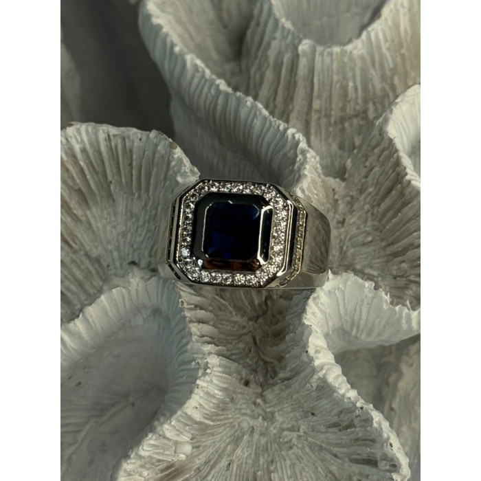 Mens 925 Sterling Silver Sapphire & Beryl Ring Size 10