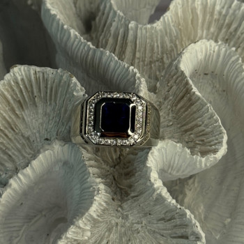 Mens 925 Sterling Silver Sapphire & Beryl Ring Size 10