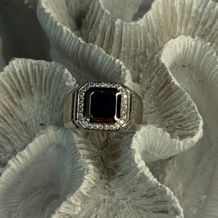 Mens 925 Sterling Silver Sapphire & Beryl Ring Size 10