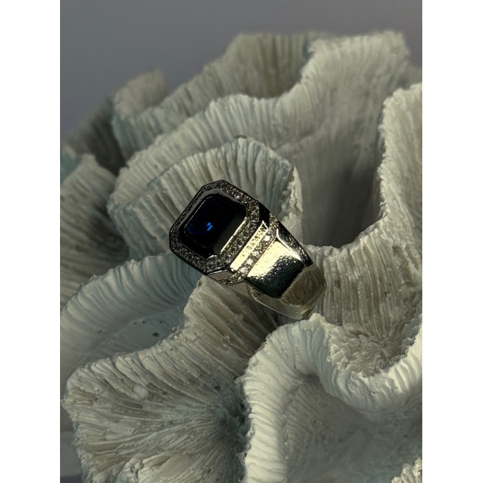 Mens 925 Sterling Silver Sapphire & Beryl Ring Size 10