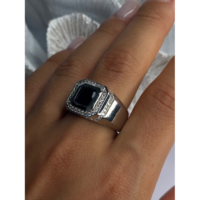 Mens 925 Sterling Silver Sapphire & Beryl Ring Size 10