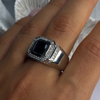 Mens 925 Sterling Silver Sapphire & Beryl Ring Size 10