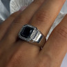 Mens 925 Sterling Silver Sapphire & Beryl Ring Size 10