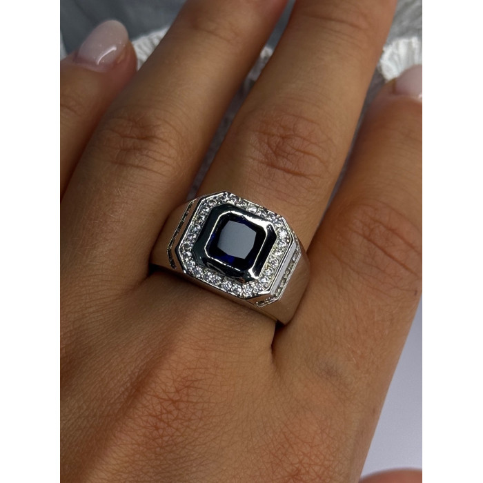 Mens 925 Sterling Silver Sapphire & Beryl Ring Size 10