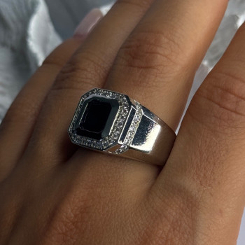 Mens 925 Sterling Silver Sapphire & Beryl Ring Size 10