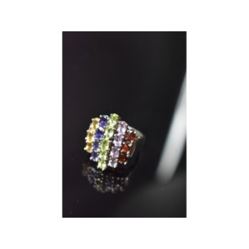 925 Sterling Silver Multi Gemstones Ring Size 8.5