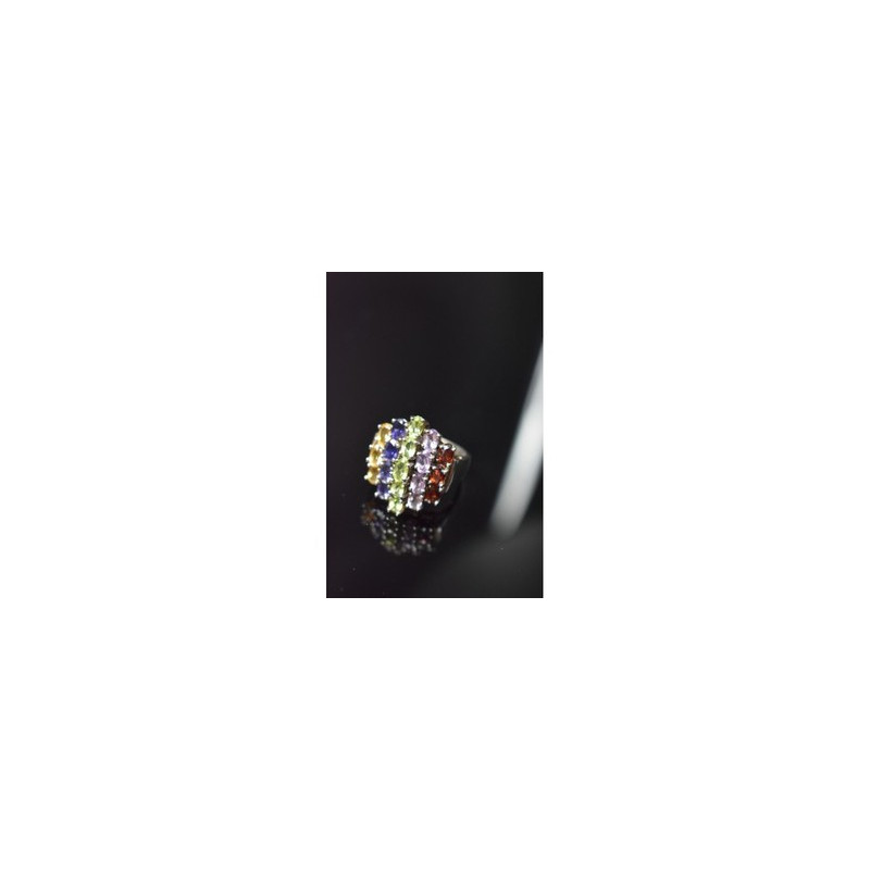 925 Sterling Silver Multi Gemstones Ring Size 8.5