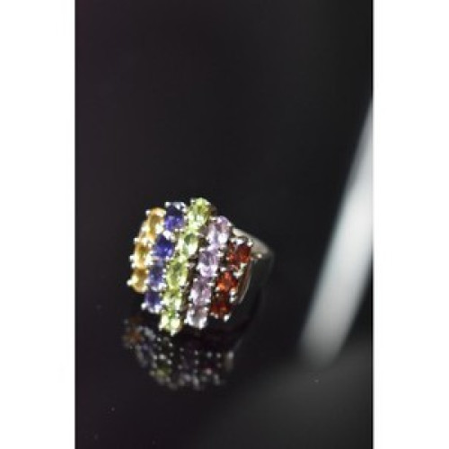 925 Sterling Silver Multi Gemstones Ring Size 8.5