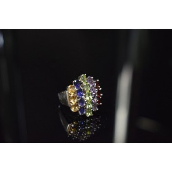 925 Sterling Silver Multi Gemstones Ring Size 8.5