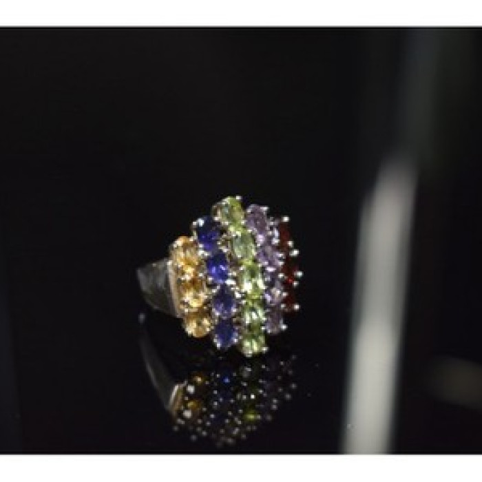 925 Sterling Silver Multi Gemstones Ring Size 8.5