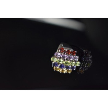 925 Sterling Silver Multi Gemstones Ring Size 8.5