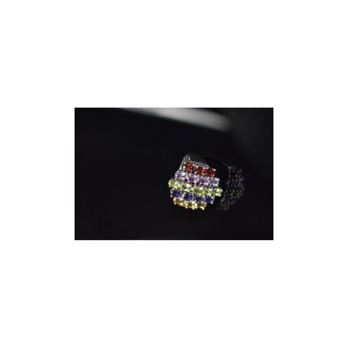 925 Sterling Silver Multi Gemstones Ring Size 8.5