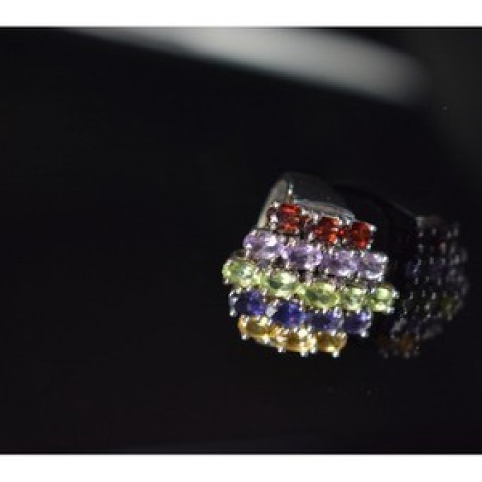 925 Sterling Silver Multi Gemstones Ring Size 8.5
