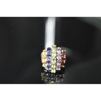 925 Sterling Silver Multi Gemstones Ring Size 8.5