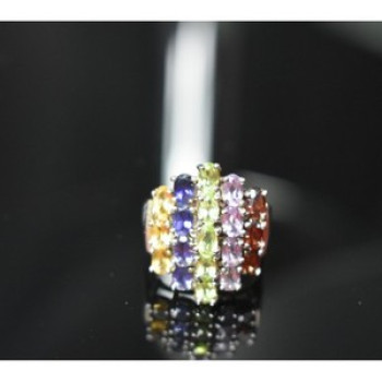 925 Sterling Silver Multi Gemstones Ring Size 8.5
