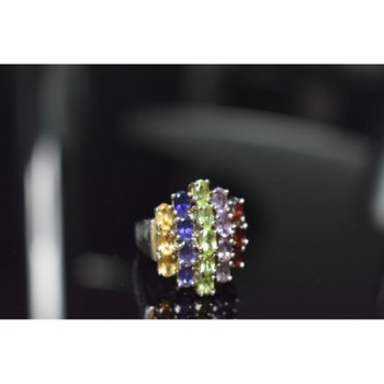 925 Sterling Silver Multi Gemstones Ring Size 8.5