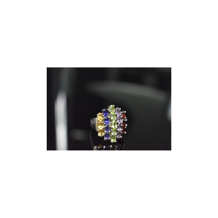 925 Sterling Silver Multi Gemstones Ring Size 8.5