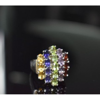 925 Sterling Silver Multi Gemstones Ring Size 8.5