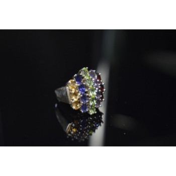 925 Sterling Silver Multi Gemstones Ring Size 8.5